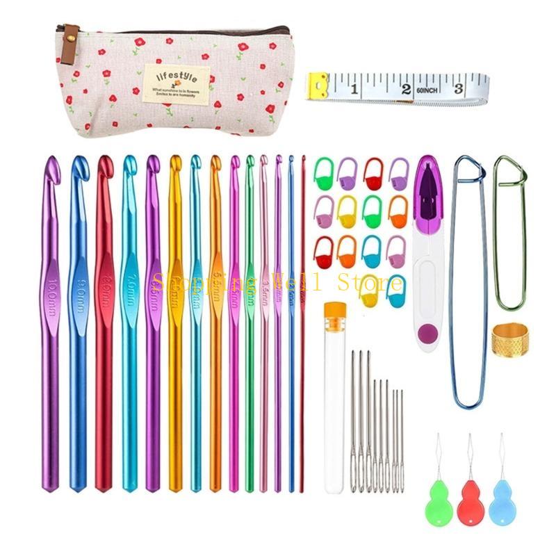 KX4B Aluminum Alloy Crochet Hooks Kits for Beginner Adult, Ergonomic Grip Crochet Needle with Smooth Tip Crochet Hooks Sets