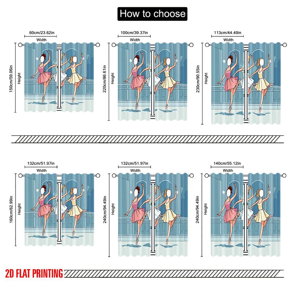 2Pcs,2D Plane Printing Curtains&Window Treatment Female Dance Polyester Easy Install (Without Rod) Room Decor Use For Bedroom,