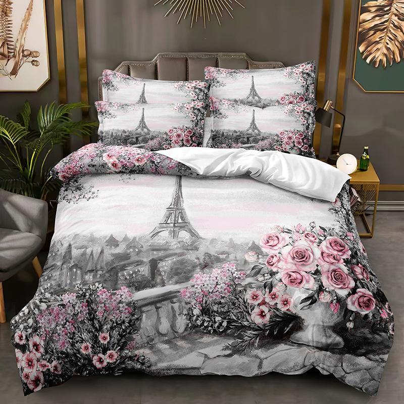 3D Paris Tower Sängkläder Set Romantic Love Down Påslakan DE/AU/EU Full Size Luxury Quilt Cover Dam Romantisk Sängöverdrag