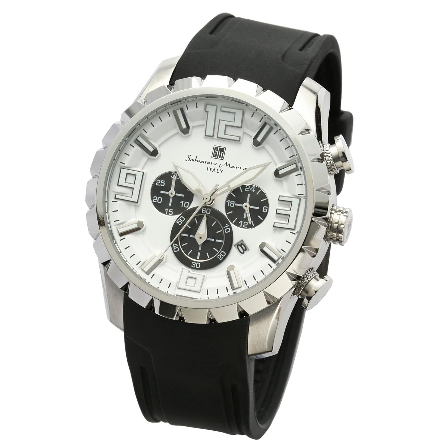 Salvatore Marra mens wristwatch chronograph business analog quartz white WHBK cross included