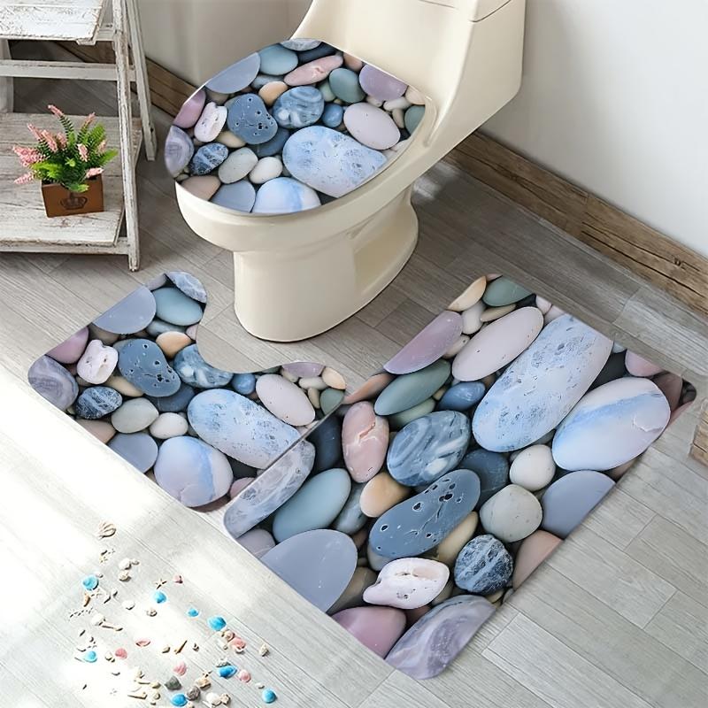 4Pcs Bathroom Shower Curtain Set  Colorful Pebble Pattern Bathroom Curtain With 12 Hooks Non Slip Rugs Toilet Cover Mat Bathroom Partition