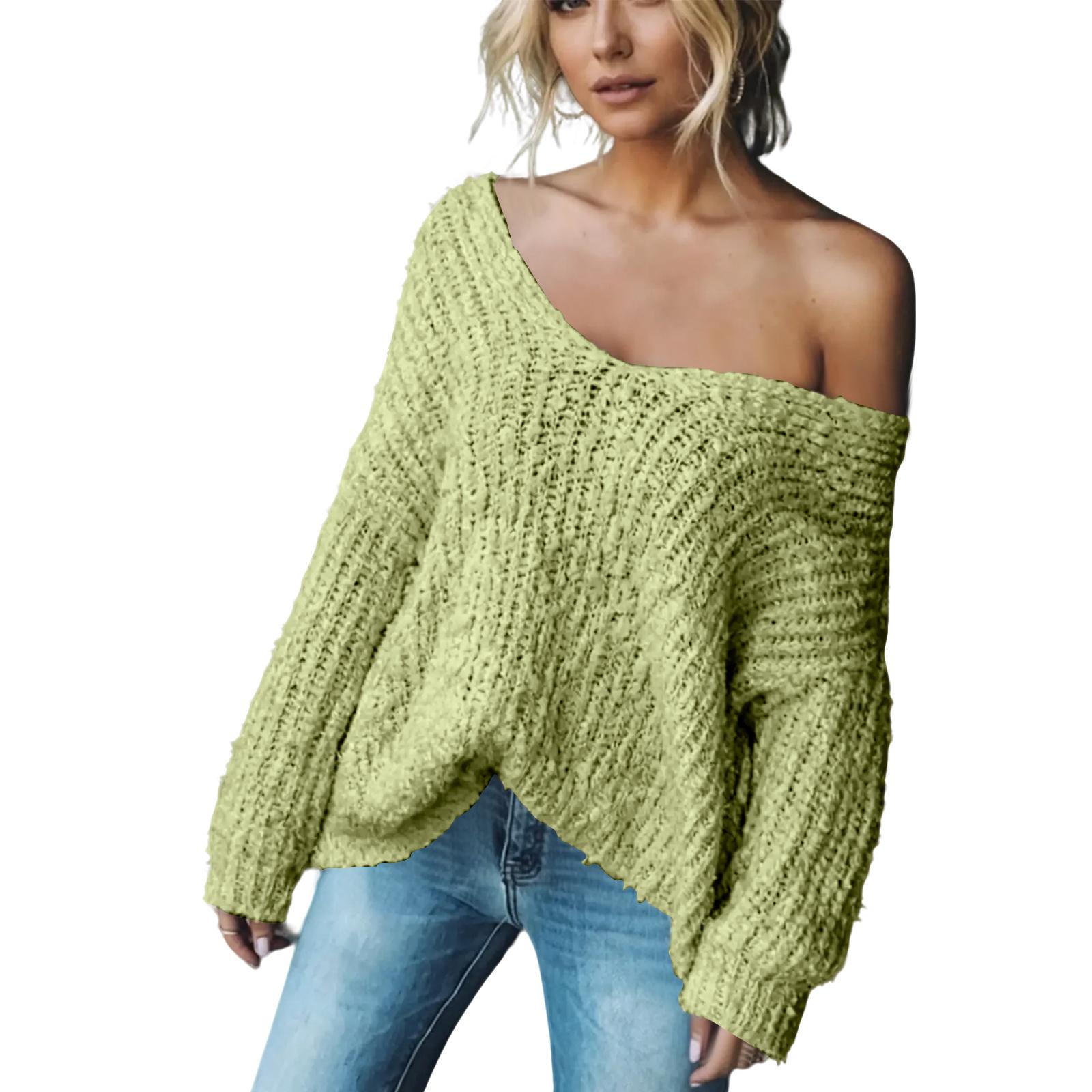 

Женский модный трикотажный топ с V-образным вырезом, облегающего кроя, с длинными рукавами XL зелёный