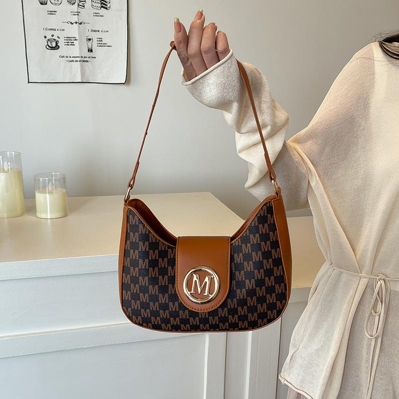 

Ретро клетчатый узор нишевая контрастная цветная сумка под мышкой женская новая модная повседневная личность тренд универсальная сумка через плечо чёрный