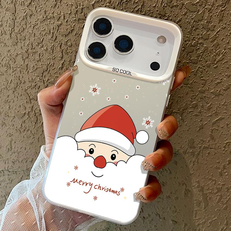 Peeking Santa and Christmas Pattern IMD Case for iPhone 17 16 15 14 Pro Max 13 Shockproof Hard Cover with Permanent Design