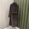 Belted Faux Mink Fur Coat Women Winter Beige Gradient Furry Fur Jacket Luxury Brand Hooded Warm Outerwear Overcoat