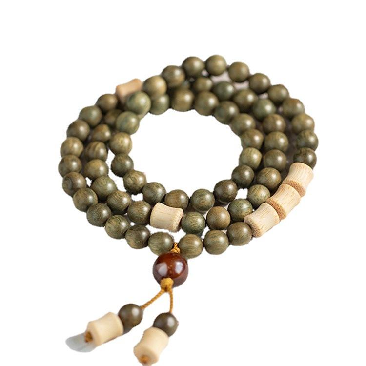 Chinese-style Natural Green Sandalwood Multi-loop Bodhi Men's Bracelet, Hand-held Prayer Beads, Niche Exquisite Women's Accessory