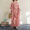 Summer Color Travel V-neck Retro Long Skirt Cotton Linen Dress