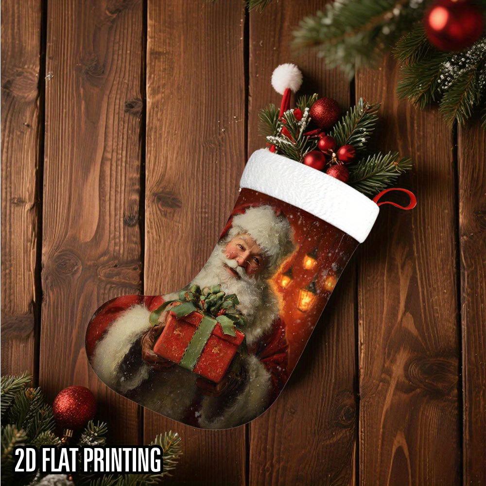 Christmas Decoration Fireplace Hanging Stocking 1pc Christmas Gift Delight Christmas Stocking, Plush Fabric Hanging Sock