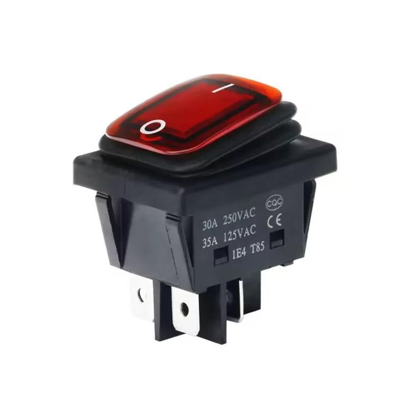 Waterproof KCD4 Boat-shaped Rocker Switch, High Current, 4/6 Pins, 2/3 Positions, with Light Silver Point