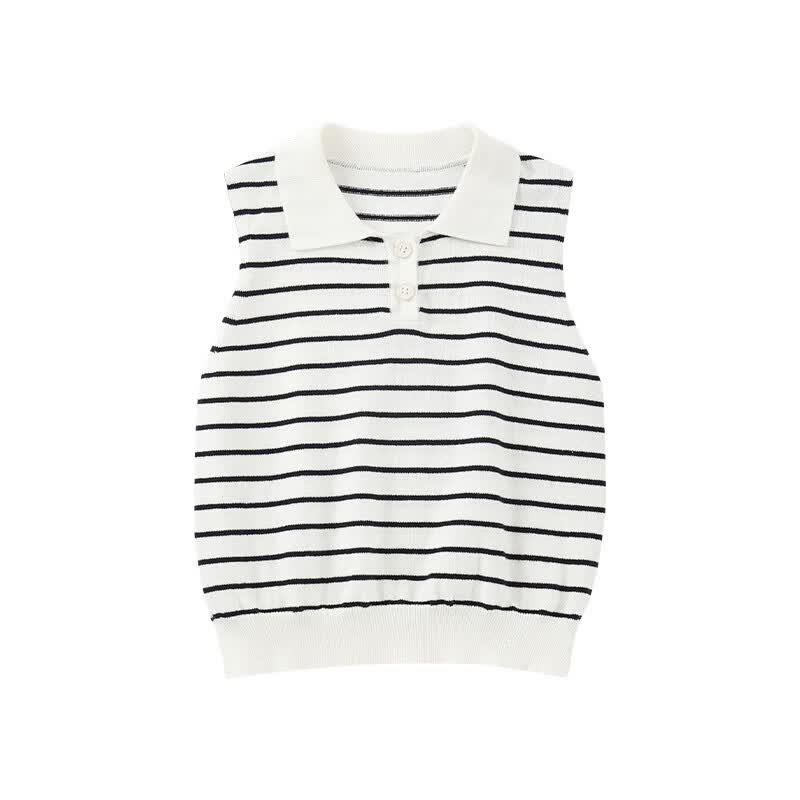 KIYA Girls' Striped Sleeveless Knit Polo Top