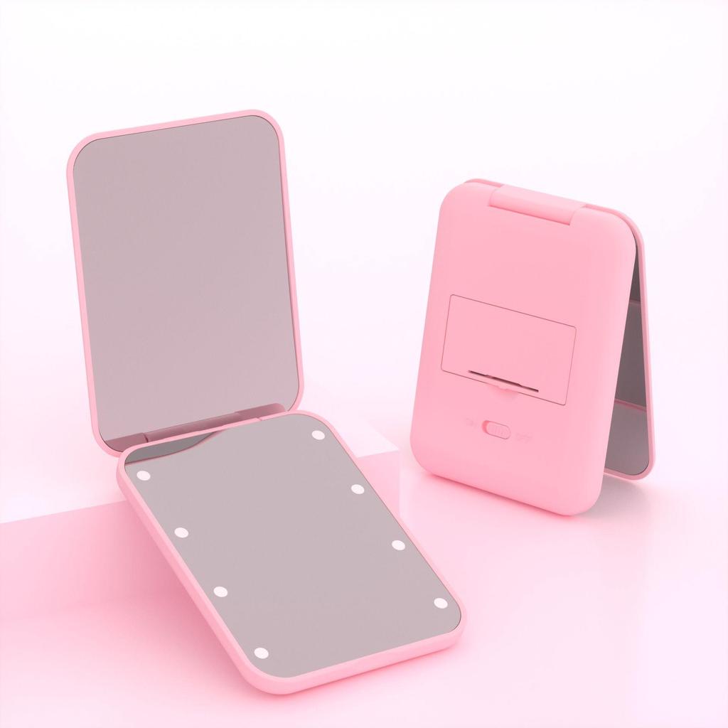Portable LED Makeup Mirror with 2X Magnification - Handheld, Folding Design