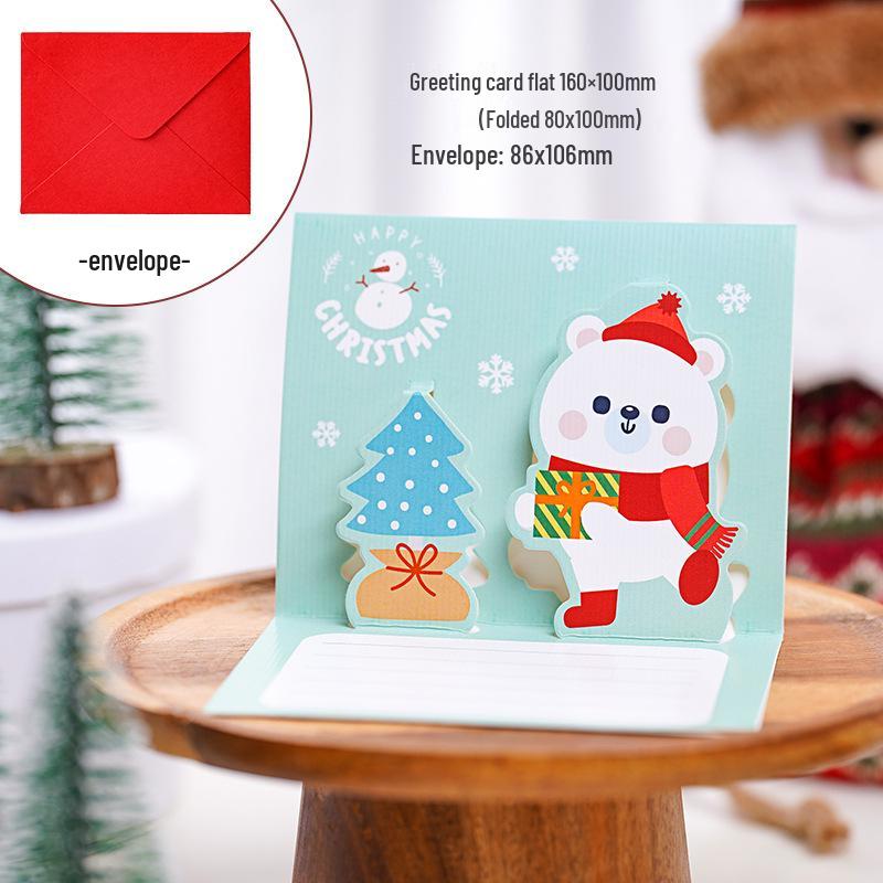 3D Christmas Pop-up Cartoon Greeting Card with Envelope - Christmas Eve Blessing Gift