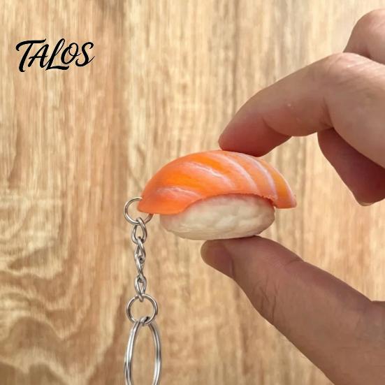 Portable Stress Reliever Keychain Pendant, Simulated Salmon Sushi Relief Toy with Hanging Healing Pendant Charm Chain, 3D Printed Food Ornament