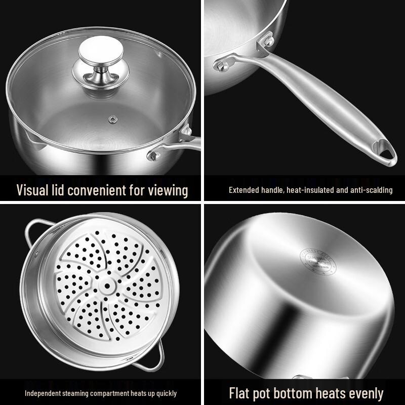 24CM 304 Stainless Steel Pot with Steamer