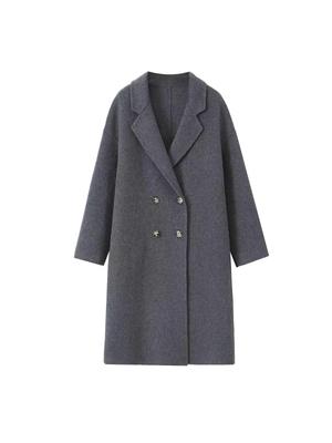Women's Double-Sided Wool Blend Double-Breasted Long Coat with Classic Suit Collar