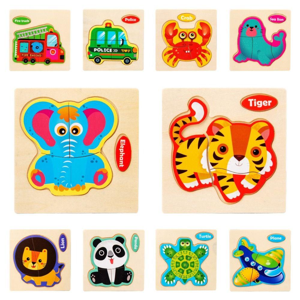 Traffic Jigsaw Toys 3D Animal Jigsaw Wood 3D Wooden Puzzle Cartoon   Preschool Learning Toys