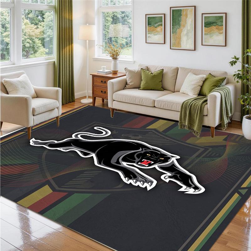 Penrith Panthers Design Crystal Velvet Rug Soft Decorative Mat for Bedroom Entrance