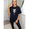 Oversized T Shirt Black Geometric Triangles Print Casual Wear