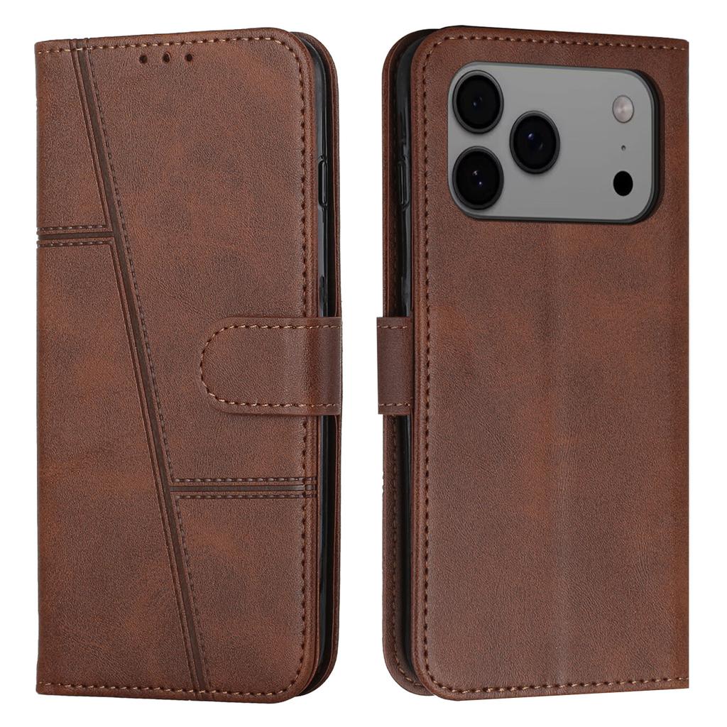For iPhone 17 Pro Max Leather Phone Case Foldable Stand Wallet Flip Cover with Strap