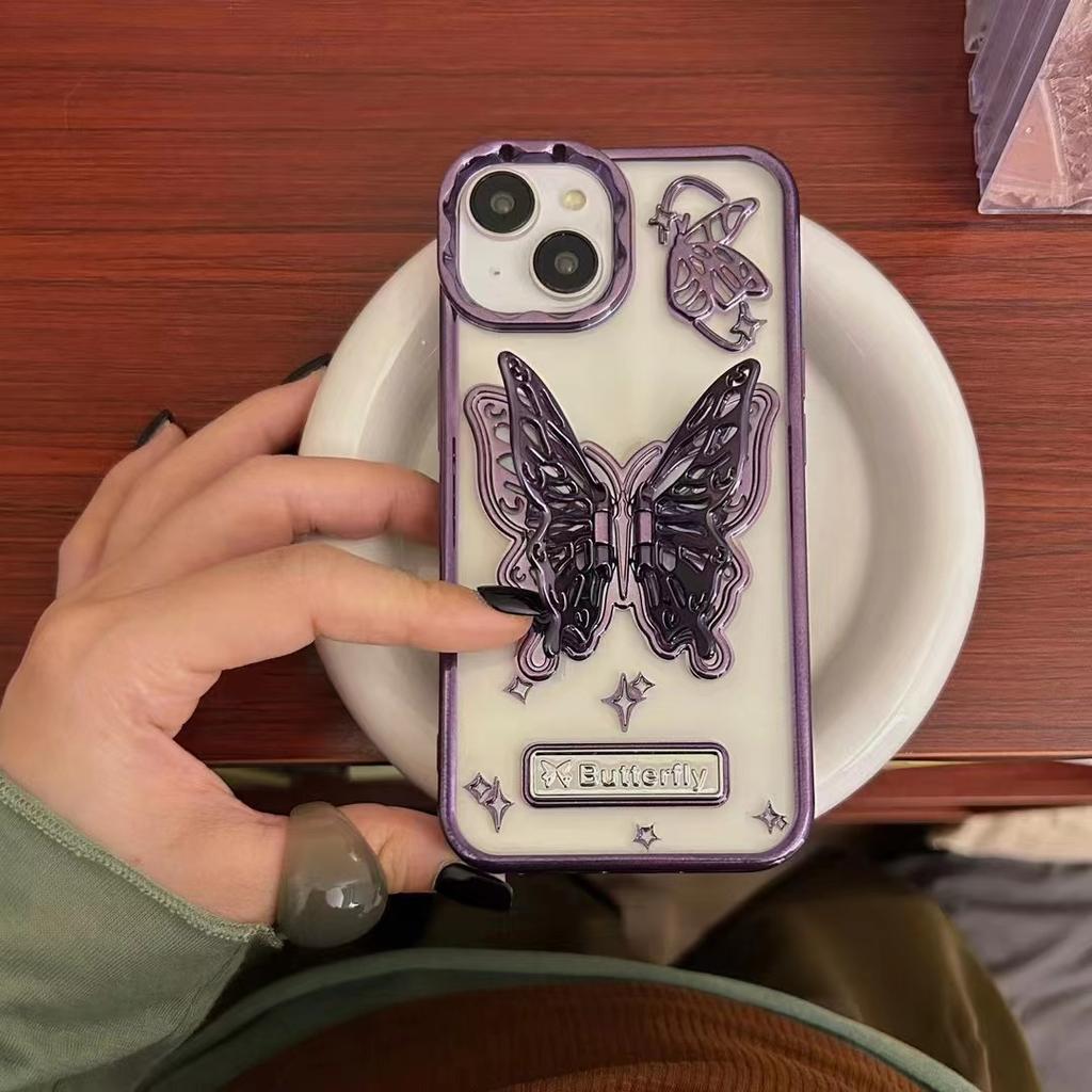 Ins Butterfly iPhone Case 15promax Three-dimensional iPhone13 Protective Case Holder Creative 14pro Application