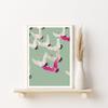 Swarm Japanese Royal Cranes Art Prints Vintage Bird Sage Green Wall Art Canvas Painting Retro Abstract Pictures Home Decor