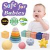 Montessori Toys for Babies,Soft Stacking Building Blocks Rings Balls Sets,3 In 1 Baby Toy Bundle,Sensory Toy for 6-12 Months, Soft Teething Toys for