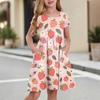 Children's Skirt Round Neck Short Sleeve Princess Dress Fashion Casual Pocket Dress For Girls