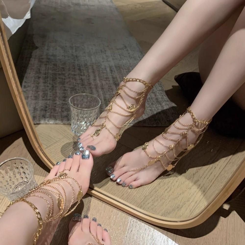 2 pcs Multi-layer Tassel Ankle Chain Light Luxury Foot Chain Charm Instep Chain  Gifts