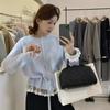 Korean Fashion Crew Neck Sweet Lace Waist Tuck-up Sweater Spring Autumn Knitted Cardigan Loose Slim Fit Top Elegant Casual Jackets Lace-up Clothing