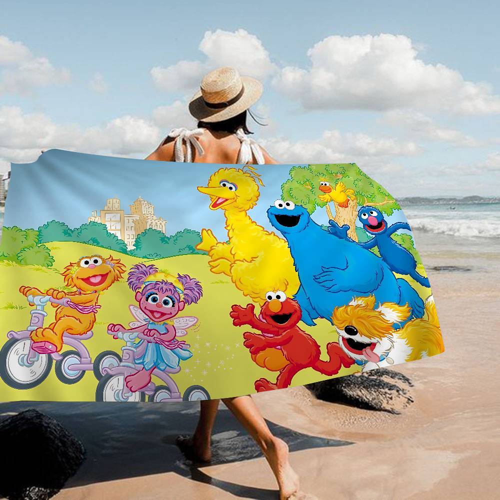 Cartoon S-Sesame-S-Street Bath Towel Microfiber Soft Water Absorbing Breathable For Girl Kids Decorative Cartoon Beach Towel