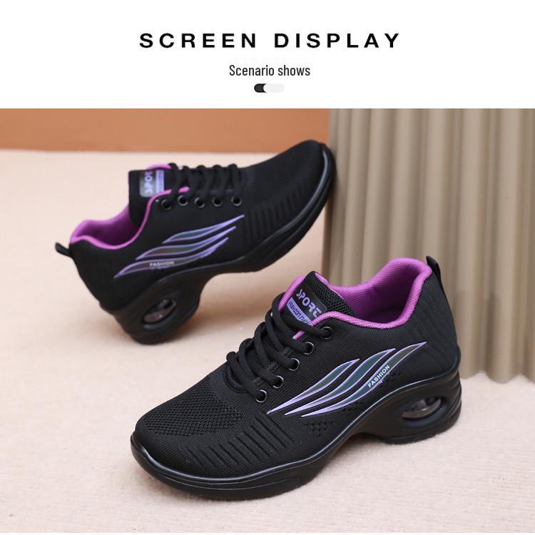 Women's Soft Sole Shock-Absorbing Dance Shoes with Breathable Mesh and Mid-Heel for Casual Square Dancing