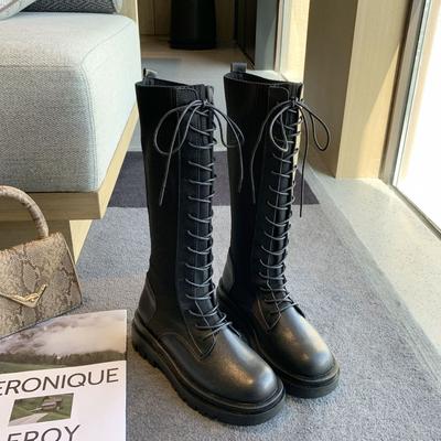 Fashion Women's Boots Shoes For Woman Black Long Lace-up Winter Knee High Shaft Footwear Elastic With Laces Stylish Promotion Work