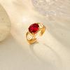 Red Oval Zircon Open Rings For Women Men Gold Color Stainless Steel Ring Wedding Luxury Finger Jewelry Party Gifts Bijoux Femmes