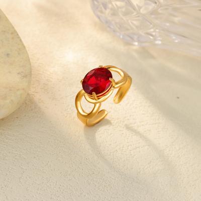 Red Oval Zircon Open Rings For Women Men Gold Color Stainless Steel Ring Wedding Luxury Finger Jewelry Party Gifts Bijoux Femmes