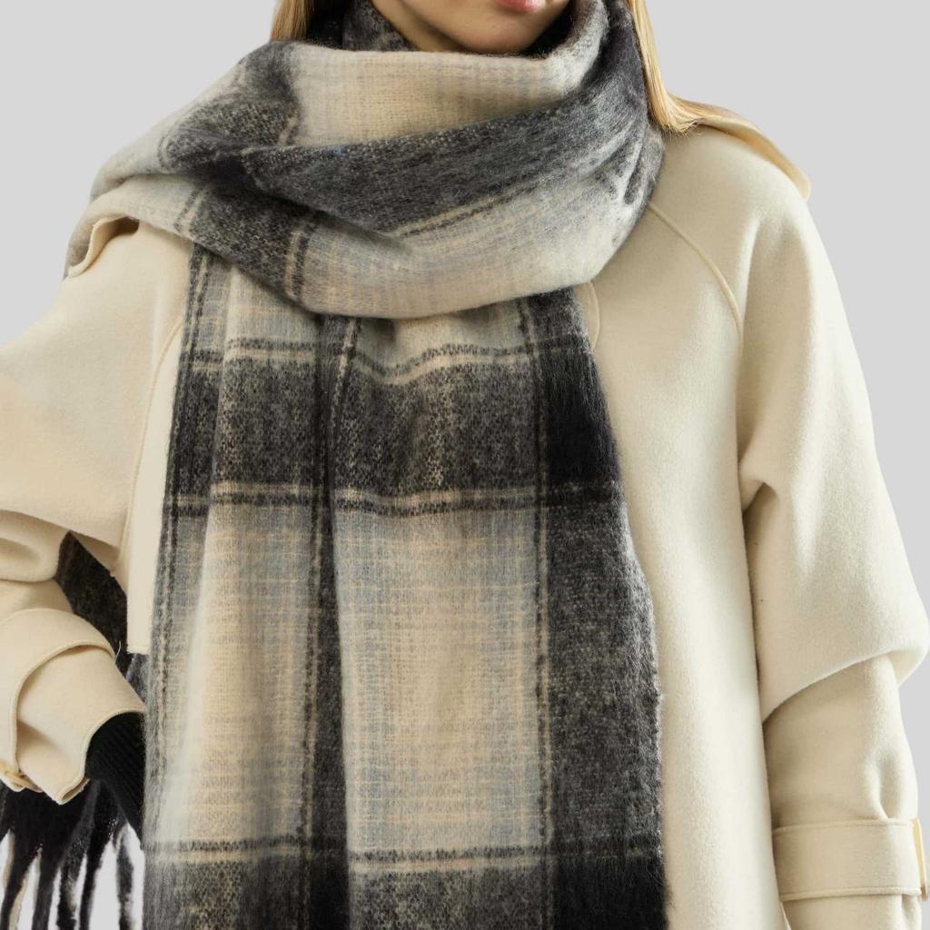 Winter Mohair Plaid Fringed Scarf Women's Thickened Warm High-end Scarf Simple Versatile Fashion Scarf