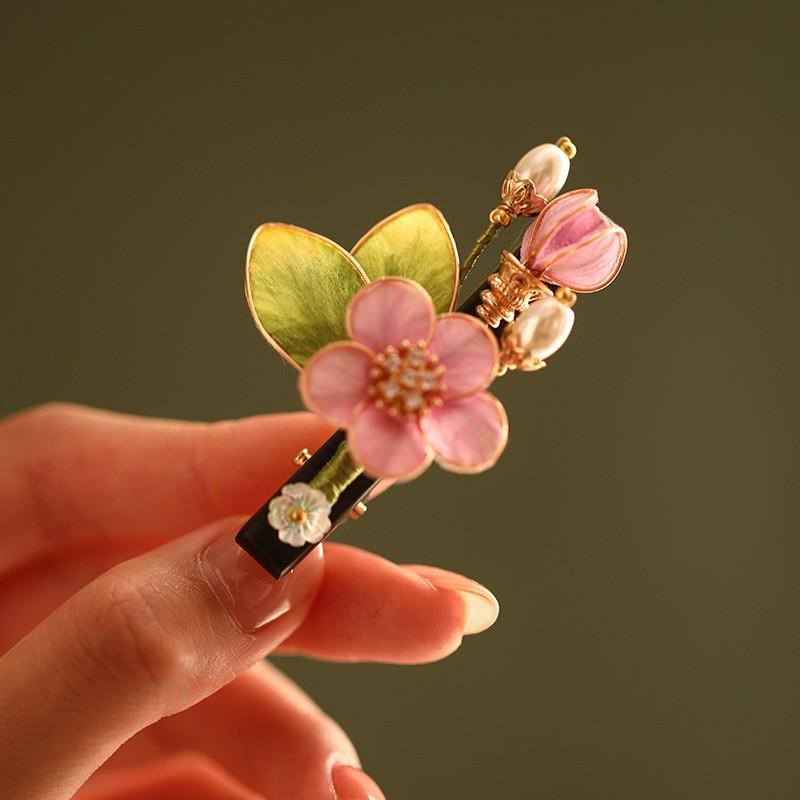 Handmade Chinese Style Silk Velvet Flower Hair Clip Women Side Bangs Decorative Accessory