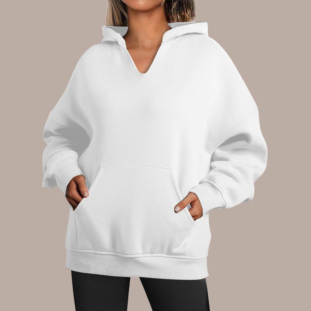 Damenmode Lässige Langarm Einfarbig Kapuzenpullover Tops