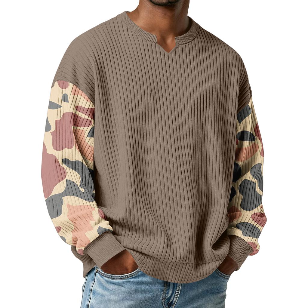 Herrtröja med snygg, ribbad och texturerad långärmad kamouflagemönster