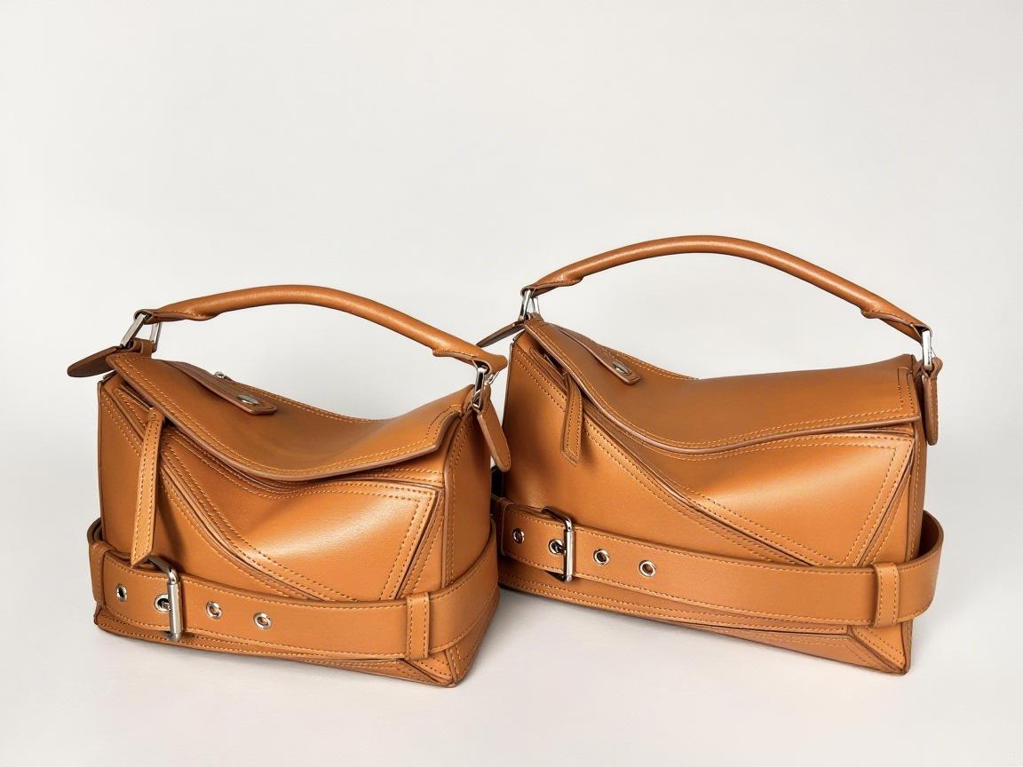 

Cross-border geometry bag belt genuine leather women s bag cowhide shoulder oblique span bag punk locomotive wind handbag pillow bag Small: 24 × 10.5 × 16.5cm