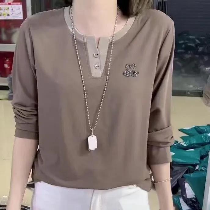 V-neck Long-sleeved T-shirt Casual Women's Fashion Top Spring and Autumn