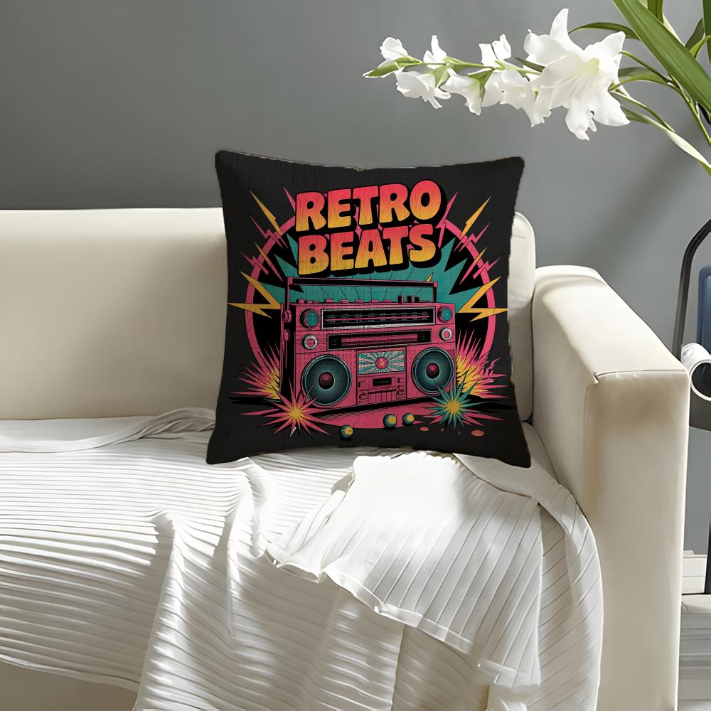 Cool Ccassette tape Pillow Case Natural Linen Organic Fabric DoubleSided Printing Sofa Home Decor Cushion Cover