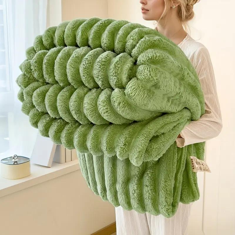 Manta Premium de Pelúcia Listrada 230*200cm - Ultramacia, Quente e Aconchegante para Sofá, Cama, Escritório, Viagem, Caminhada, Pesca - Presente Versátil para Todas as Estações