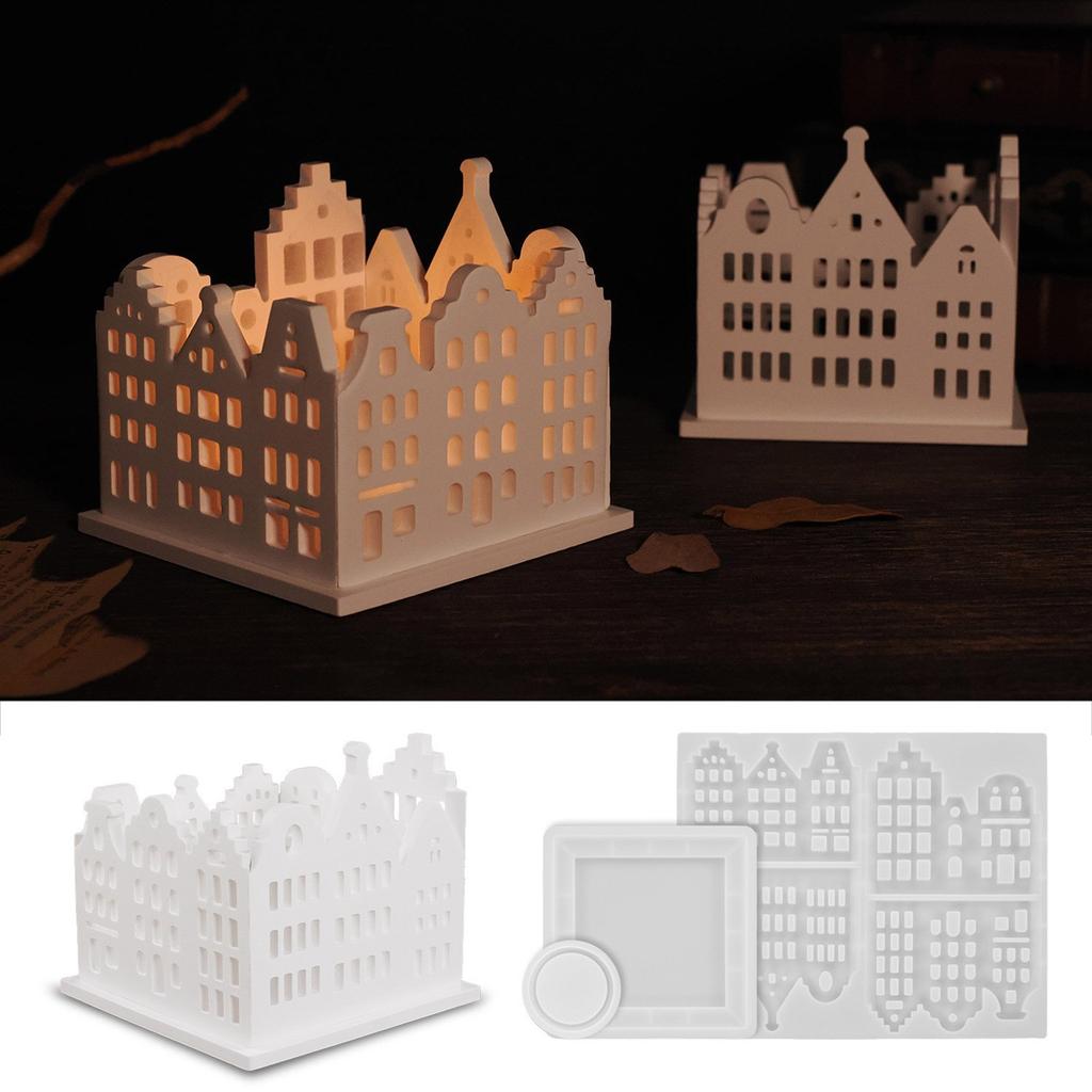 Silicone Resin Houses Moulds Candlestick Moulds Home Ornament Moulds Silicone Texture for Art and Craft Enthusiasts
