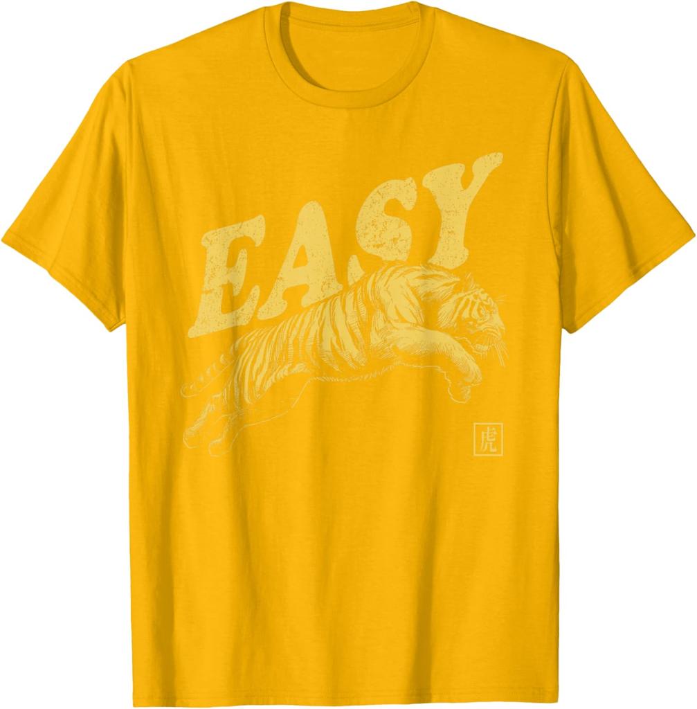 Easy Tiger Graphic Print Men Casual Cotton TShirt Retro Distressed Style Tee