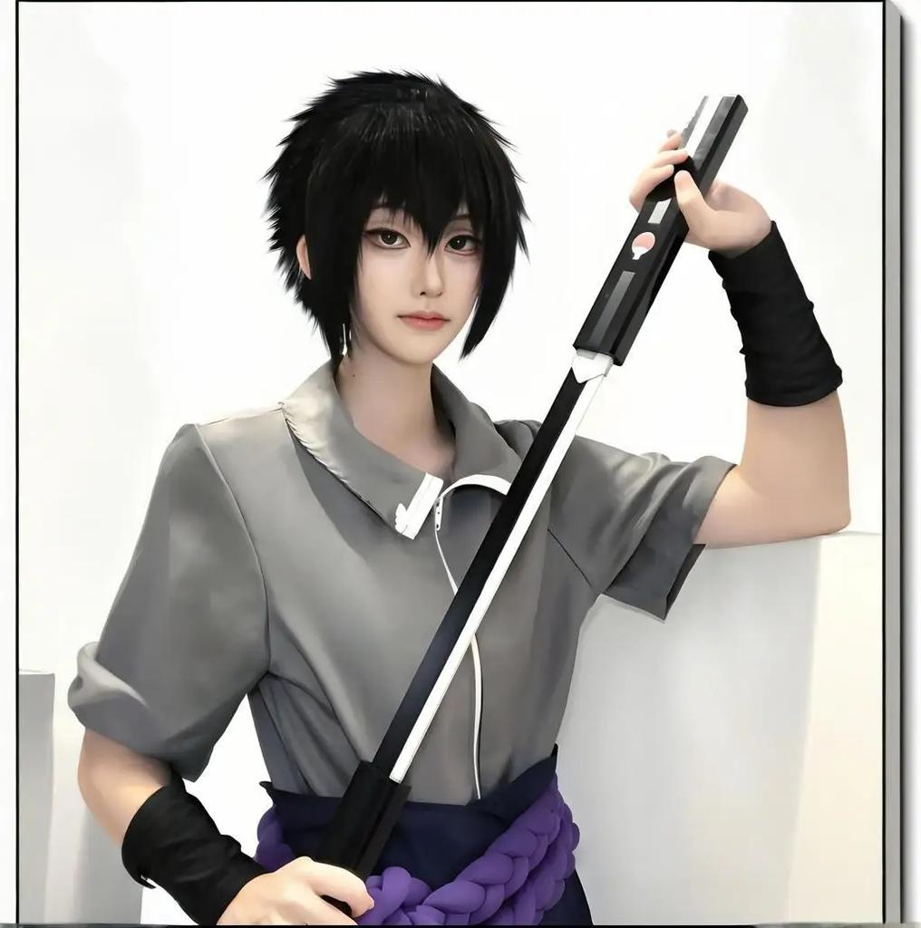 Set Costume Cosplay Uchiha Sasuke - Anime Hokage Shippuden Terza Generazione Tuta Grigia con Parrucca per Halloween