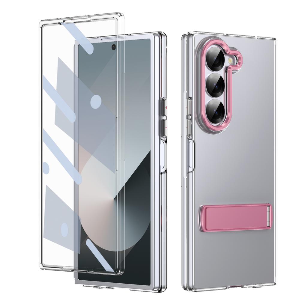 High Definition Transparent Z Fold6 Fold5 Protective Case For Samsung Galaxy Z Fold 6 5 4 5G With Glass Film Alloy Bracket Cover