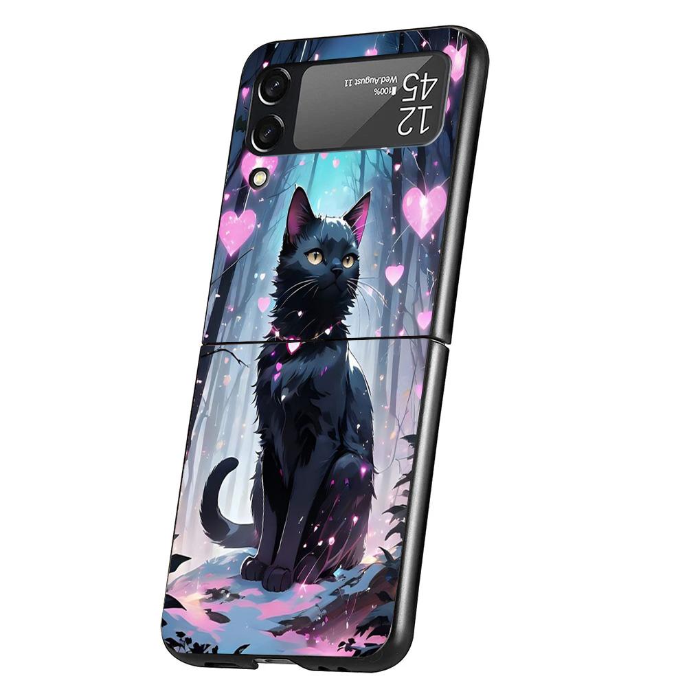 Anime Cat Rain Animal Cover Phone Case For Samsung Galaxy Z Flip 7 6 5 4 3 5G Flip7 Flip6 Flip5 Flip4 Flip3 Black Fundas Shell G