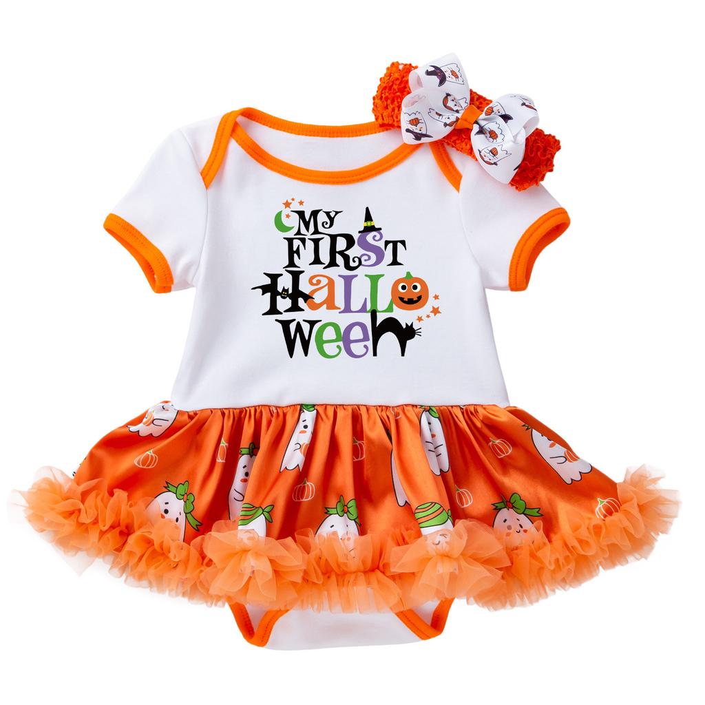 Infant Baby Girls Kids Skirts Set 2PC Romper + Headband Halloween Outfits
