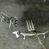 [Steel Utensil Holders] 4pcs Stainless Steel Dog Utensil Holders | Zinc Alloy Cutlery Stand for Spoon Fork, Home Kitchen Table Decor Accessory