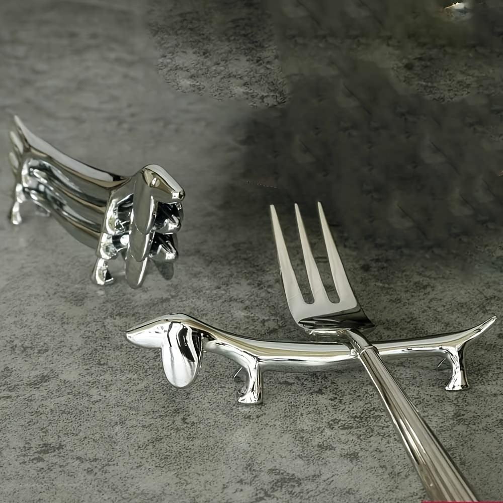 [Steel Utensil Holders] 4pcs Stainless Steel Dog Utensil Holders | Zinc Alloy Cutlery Stand for Spoon Fork, Home Kitchen Table Decor Accessory
